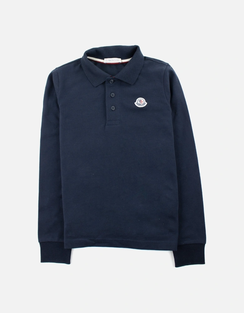 Junior Logo Collar Long Sleeve Sleeve Polo Navy