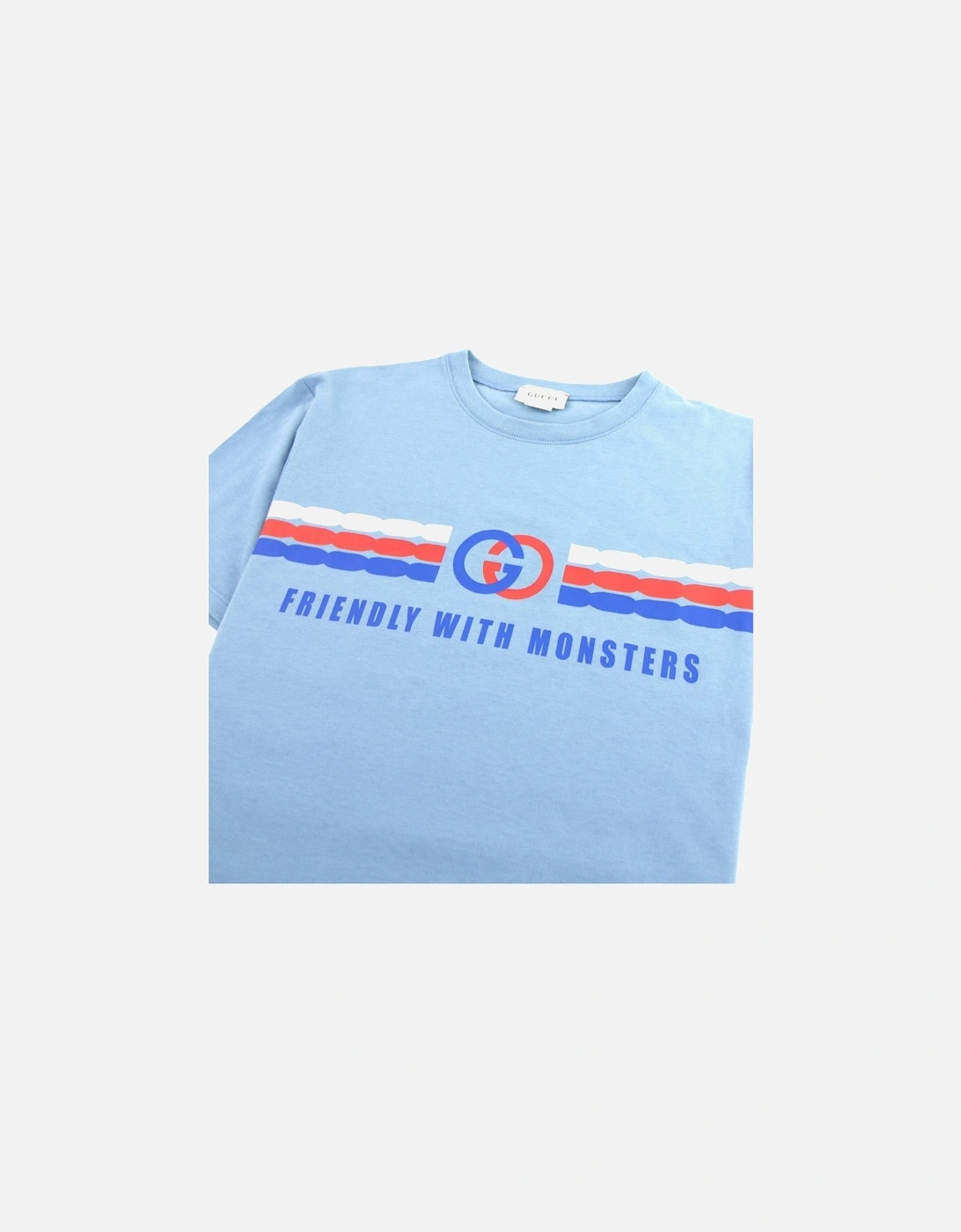 Junior Interlocking G Print Cotton T-shirt Blue