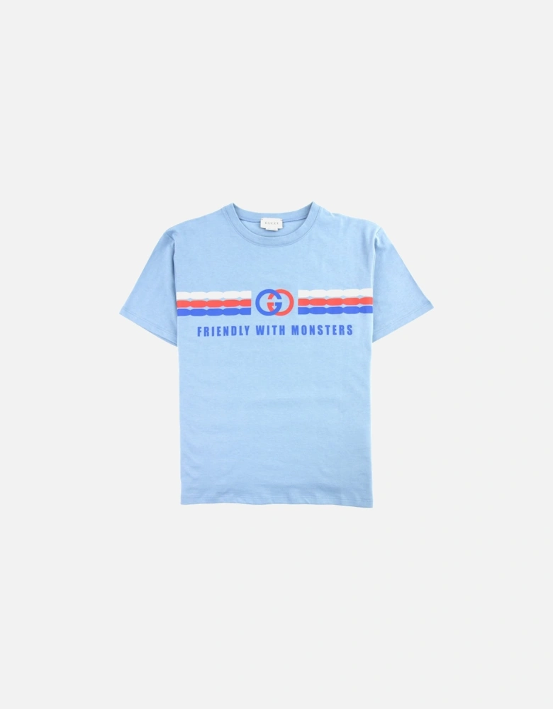 Junior Interlocking G Print Cotton T-shirt Blue