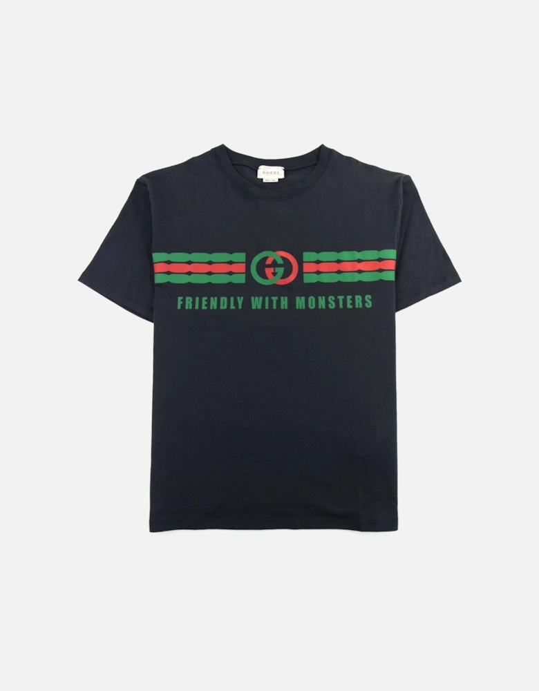 Junior Interlocking G Print Cotton T-shirt Black