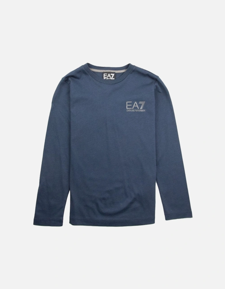 Kids Long Sleeve Chest Logo T-Shirt Navy