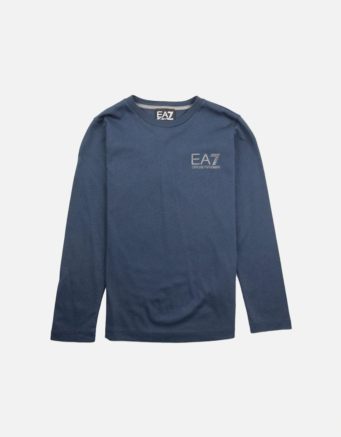 Kids Long Sleeve Chest Logo T-Shirt Navy, 3 of 2