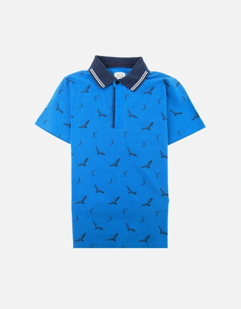 Junior All Over Eagle Print Polo Shirt Blue
