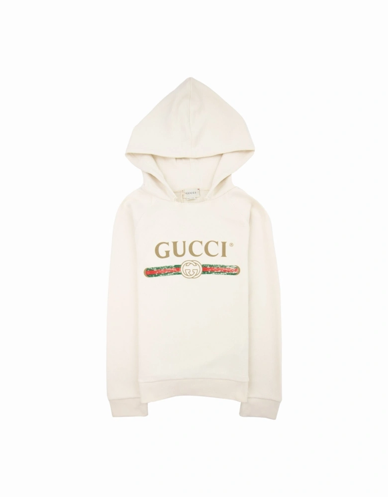 Junior Logo Print Hoodied Sweatshirt White 9112