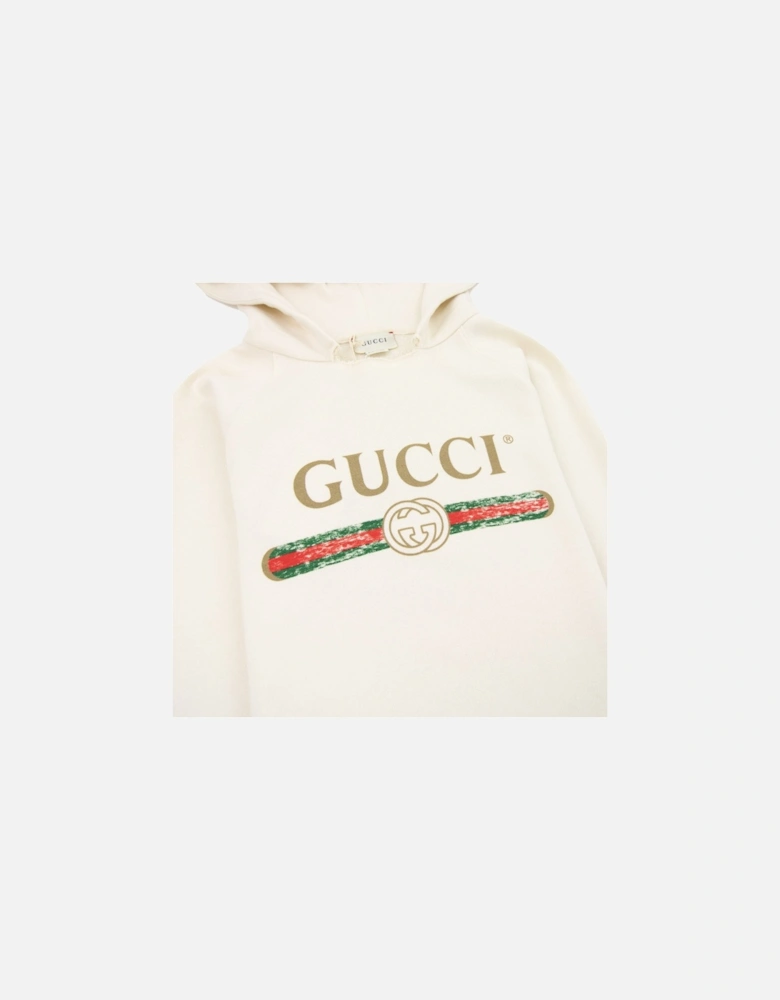 Junior Logo Print Hoodied Sweatshirt White 9112