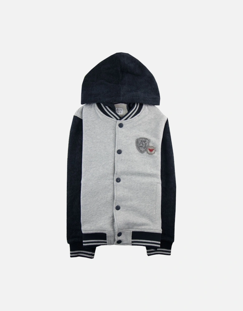 Junior Embossed Logo Hoodied Bomber Jacket Grey