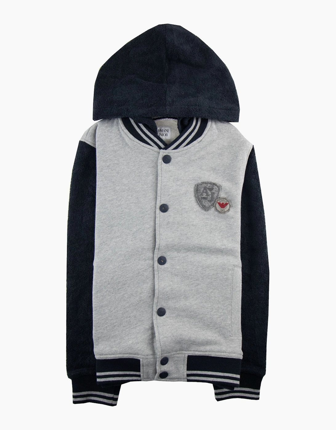 Armani Junior Embossed Logo Hoodied Bomber Jacket Grey - Size: 14Y