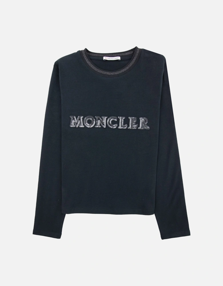 Junior Sequin Logo Long Sleeve T Shirt Black 999