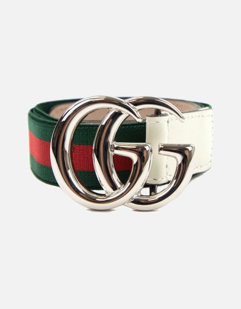 Junior Gg Silver Buckle Leather Belt Green/red