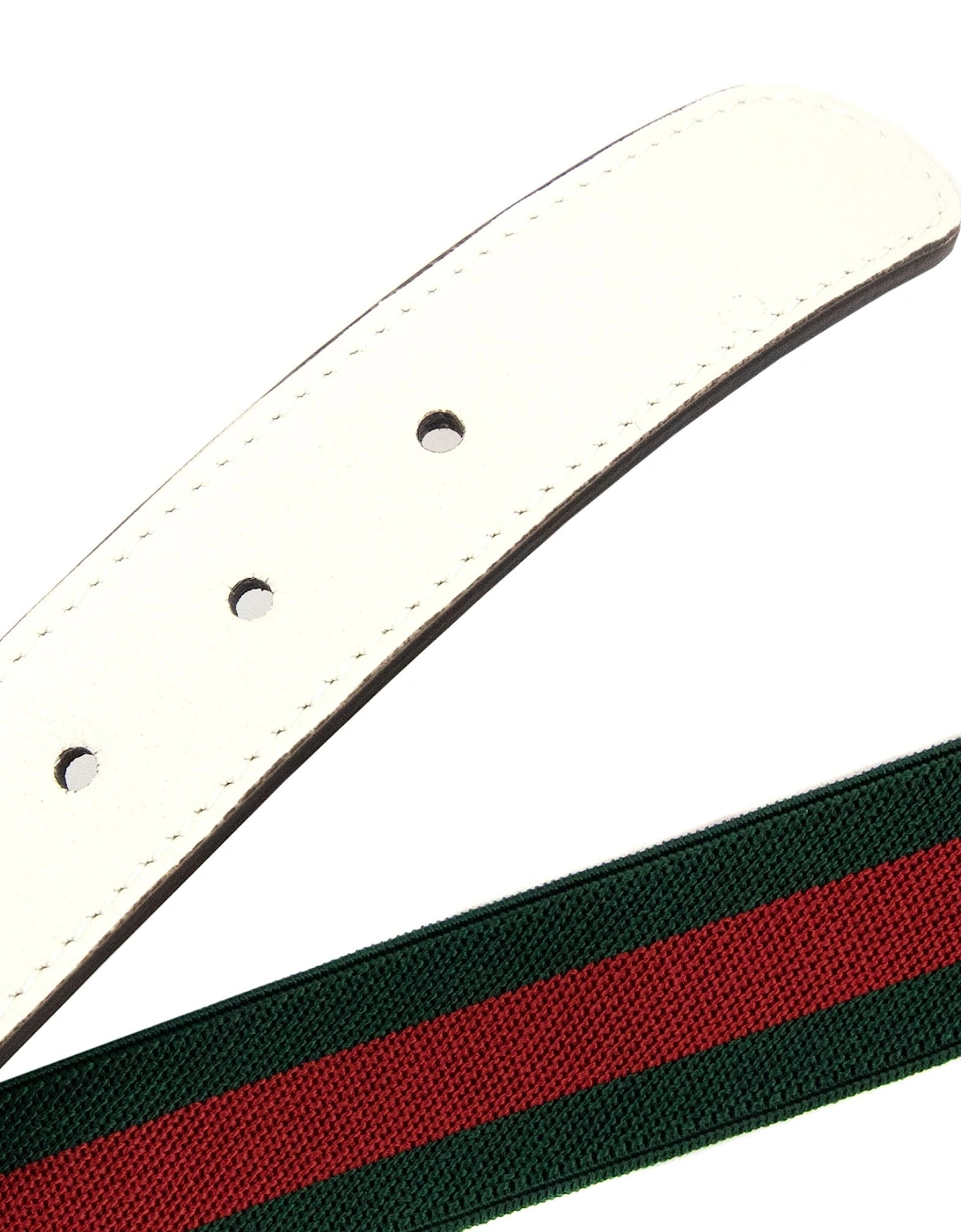 Junior Gg Silver Buckle Leather Belt Green/red