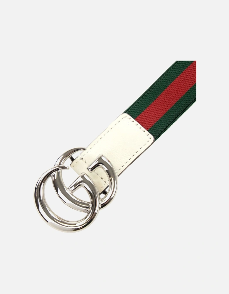Junior Gg Silver Buckle Leather Belt Green/red