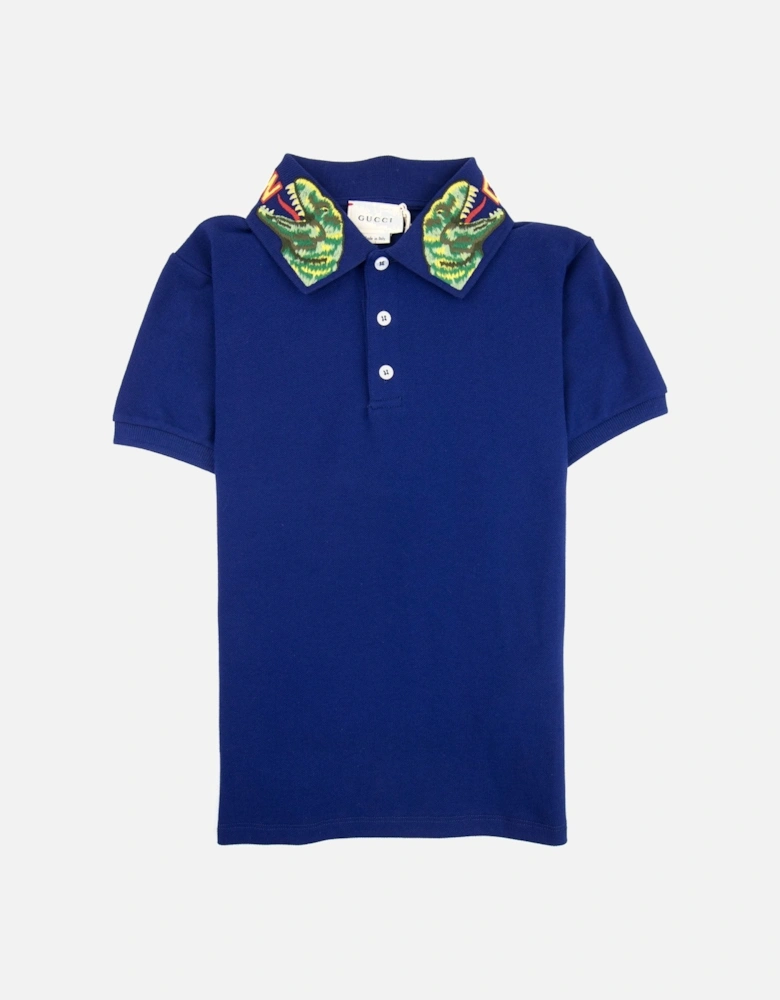 Junior Embroidered Dinosaur Collar Polo Shirt Blue 4622