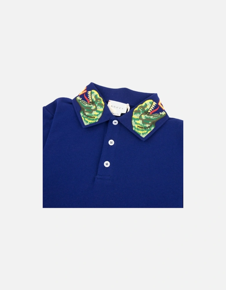 Junior Embroidered Dinosaur Collar Polo Shirt Blue 4622