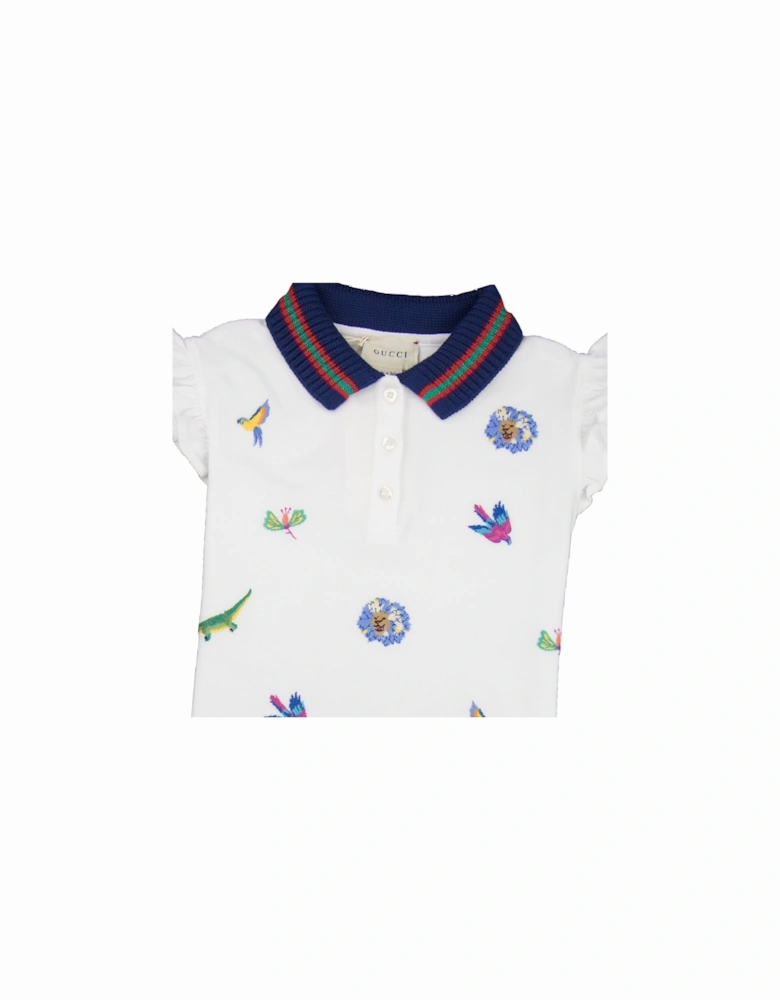 Junior Embroidered Frill Sleeve Polo Shirt White 9061