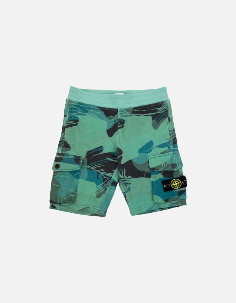 Junior 62420 Jungle Camo Cargo Sweat Shorts Emerald Green V0056