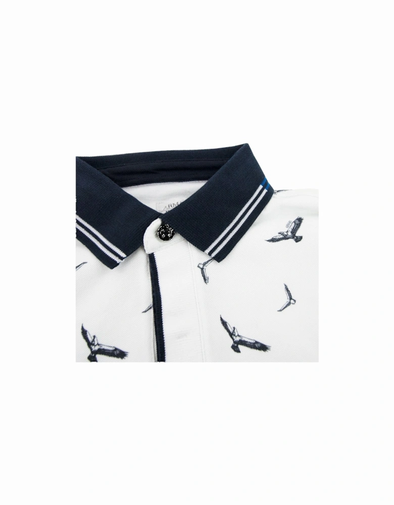 Junior All Over Eagle Print Polo Shirt White