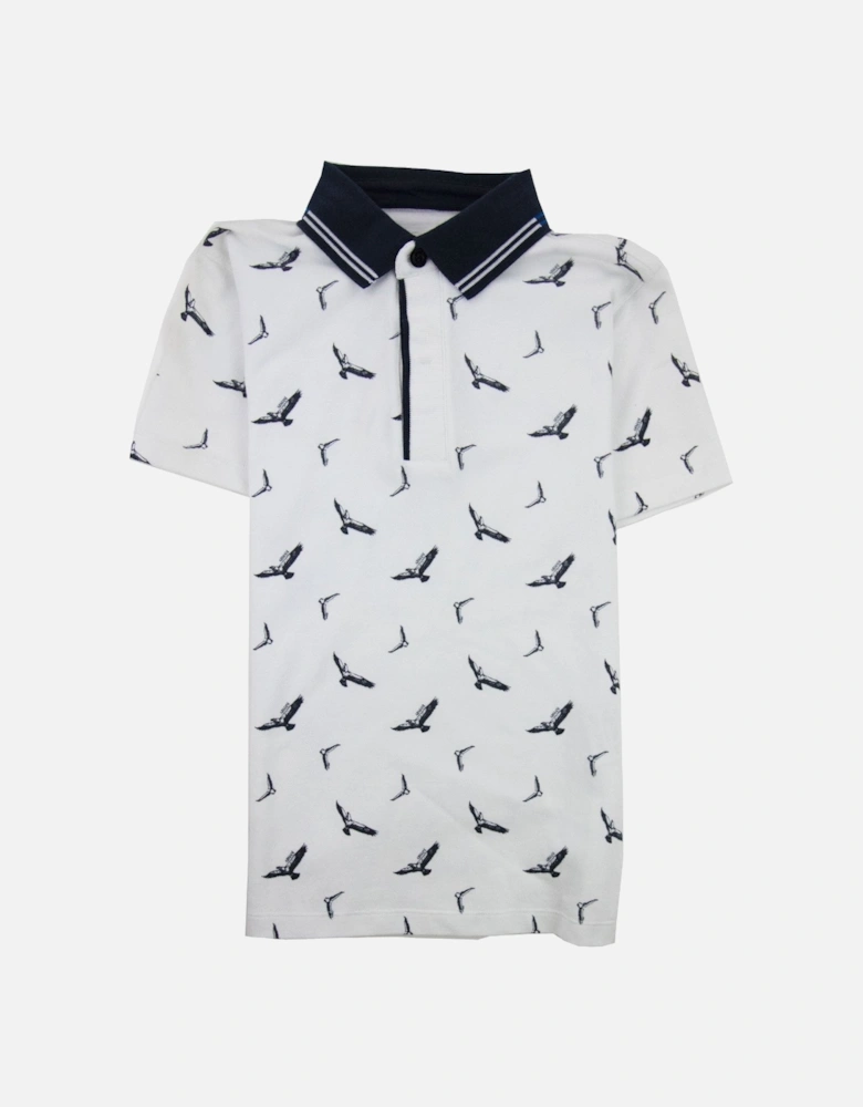 Junior All Over Eagle Print Polo Shirt White