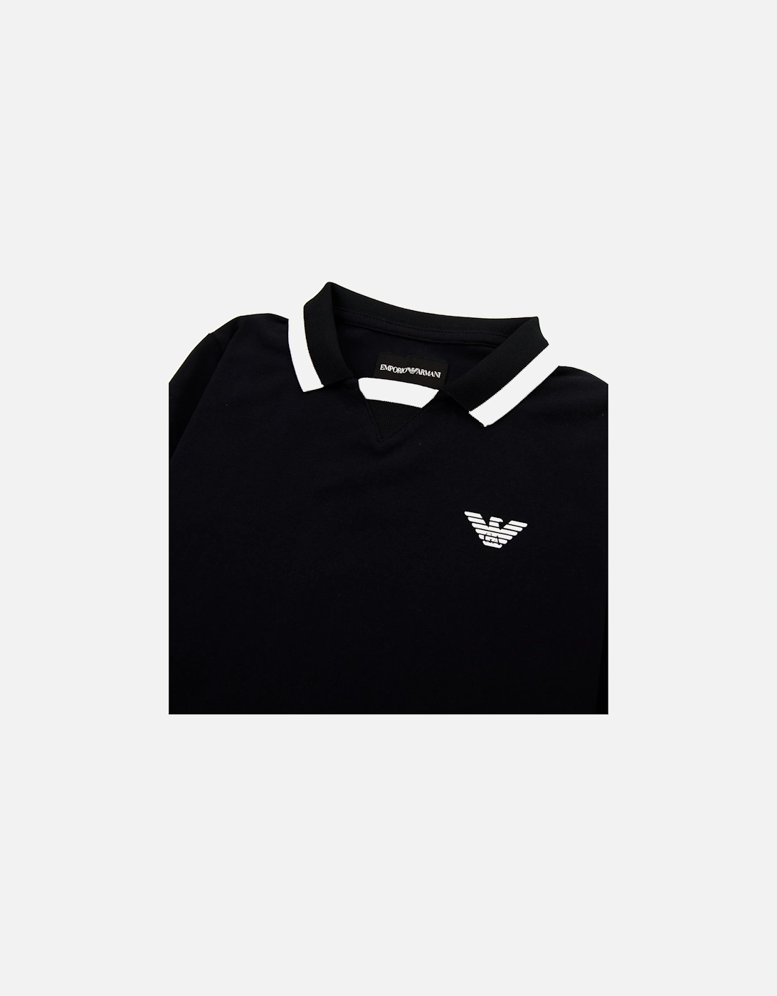 Junior Eagle Patch Tipped Long Sleeve Polo Navy Blue 0922