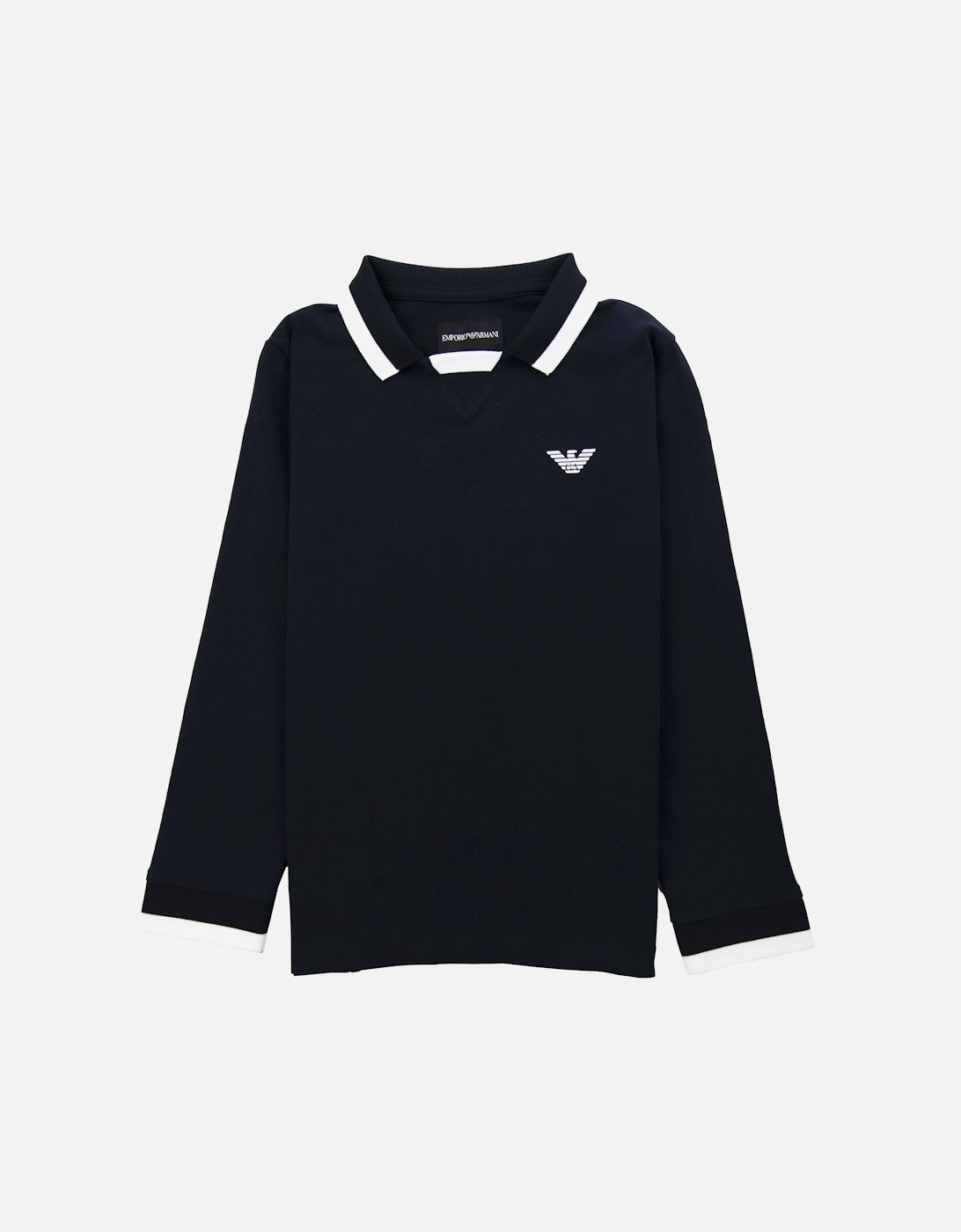 Junior Eagle Patch Tipped Long Sleeve Polo Navy Blue 0922, 3 of 2