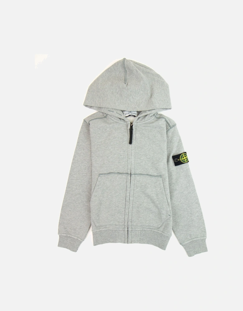 Junior Patch Logo Zip Up Hoodie Light Grey V1064