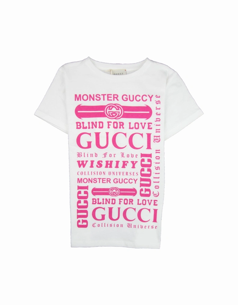 Junior Logomania Print T-shirt Cream/Pink 9473