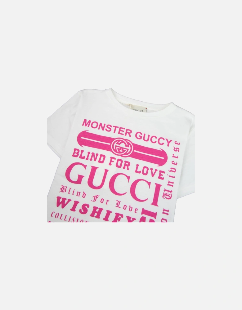 Junior Logomania Print T-shirt Cream/Pink 9473