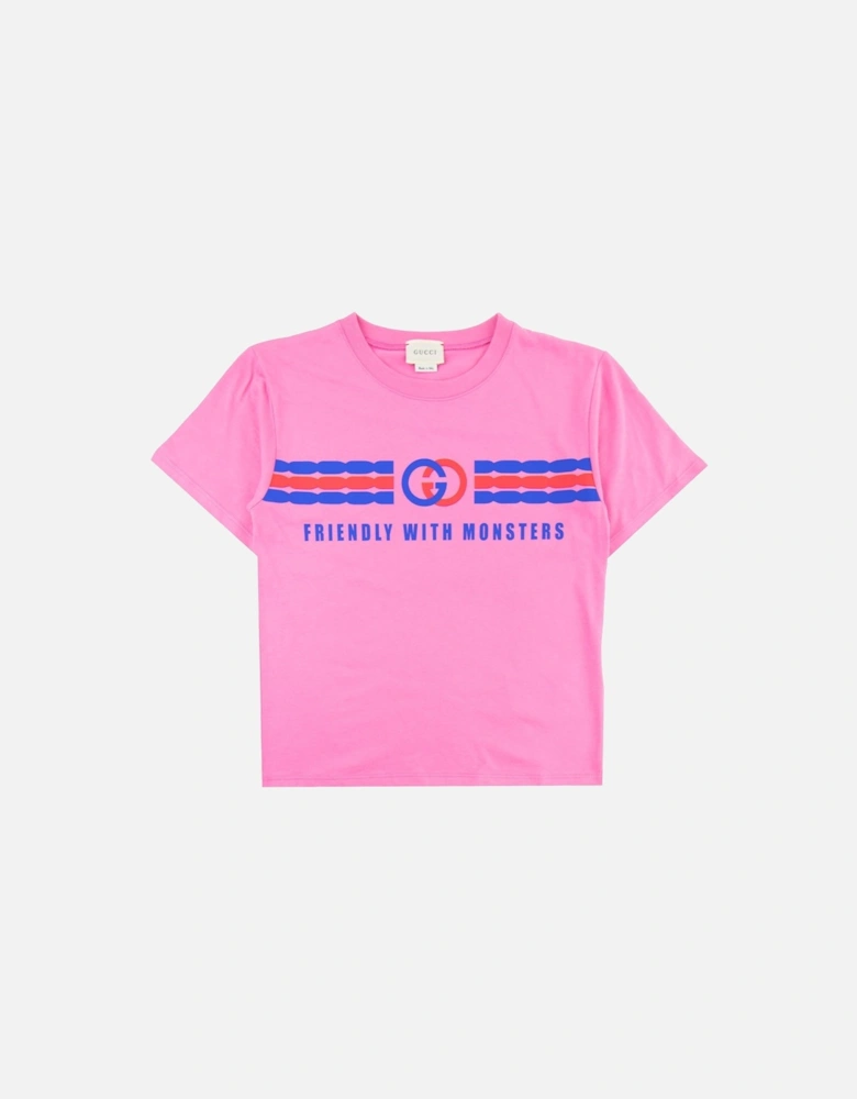 Junior Interlocking G Print Cotton T-shirt Pink