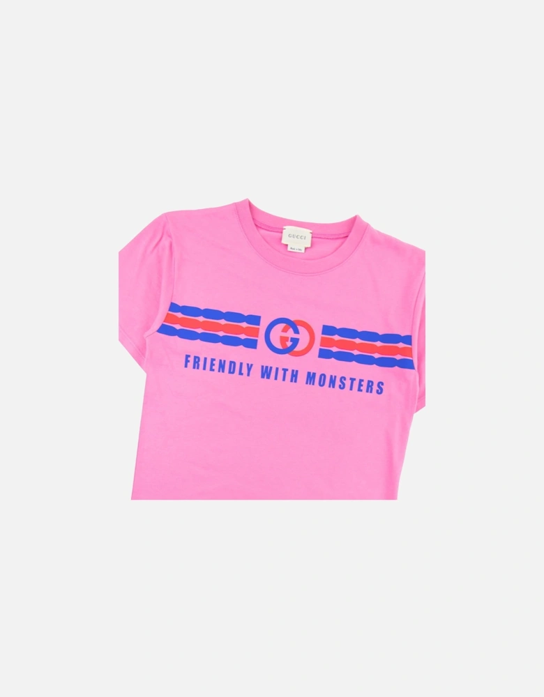 Junior Interlocking G Print Cotton T-shirt Pink