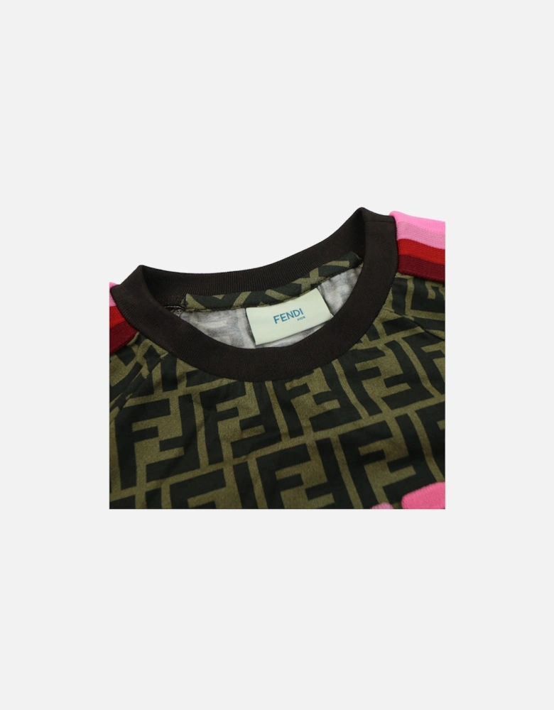 Kids Monogram Logo Detail T Shirt Brown/Pink