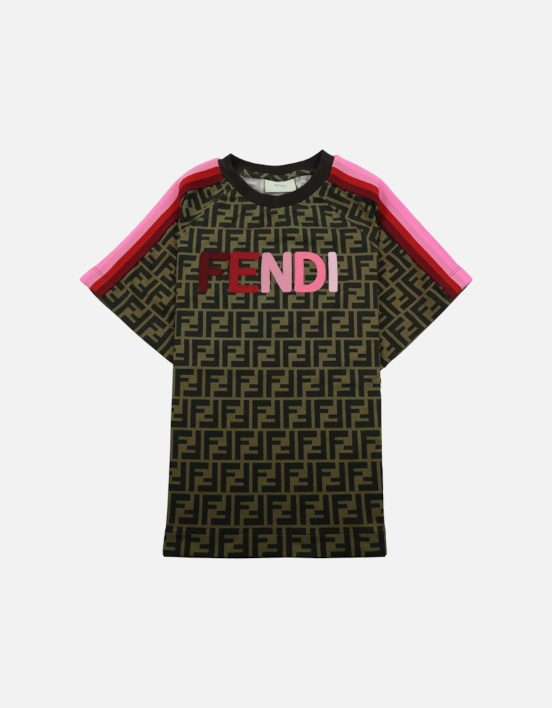 Kids Monogram Logo Detail T Shirt Brown/Pink