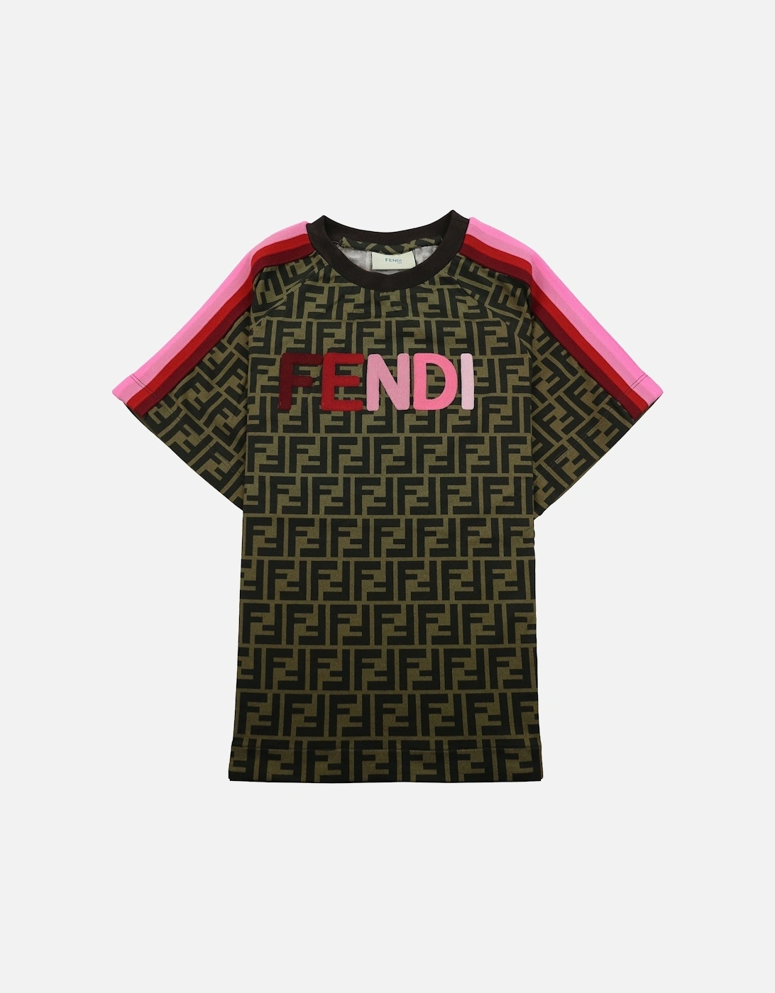 Kids Monogram Logo Detail T Shirt Brown/Pink, 5 of 4
