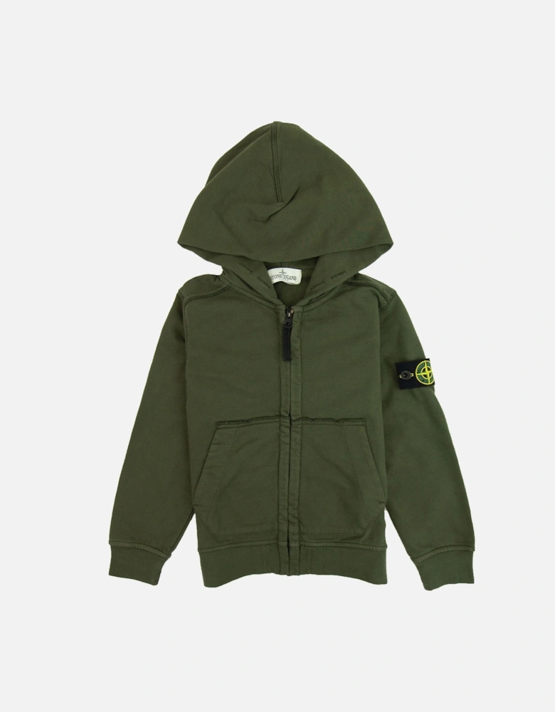 Junior Patch Logo Zip Up Hoodie Khaki V0059