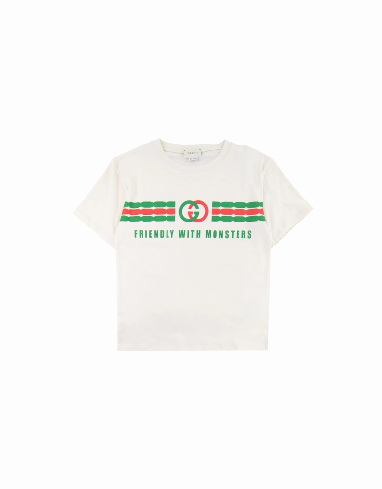 Junior Interlocking G Print Cotton T-shirt Cream