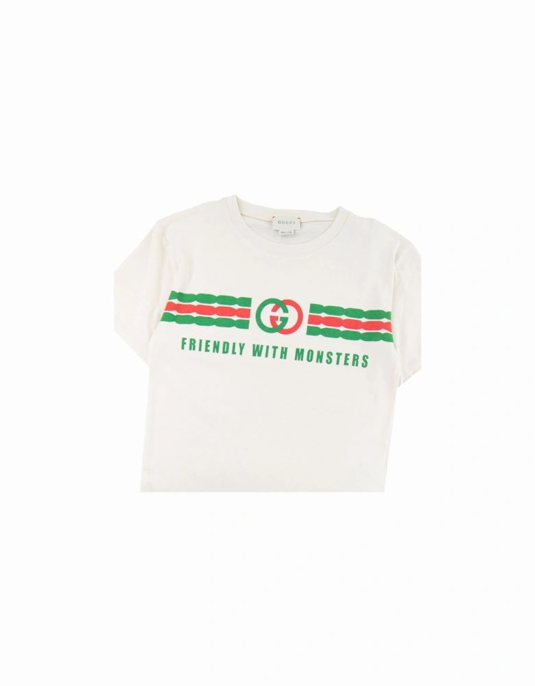 Junior Interlocking G Print Cotton T-shirt Cream