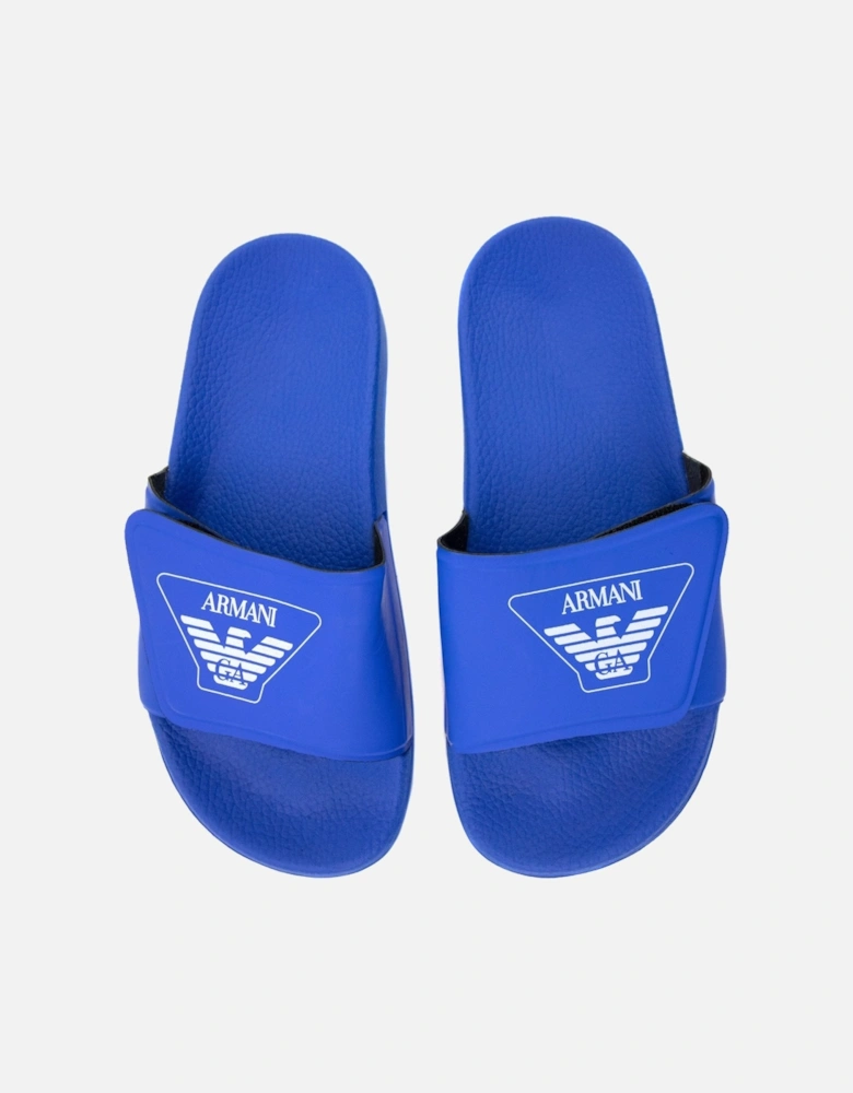 Junior Logo Leather Sliders Royal Blue