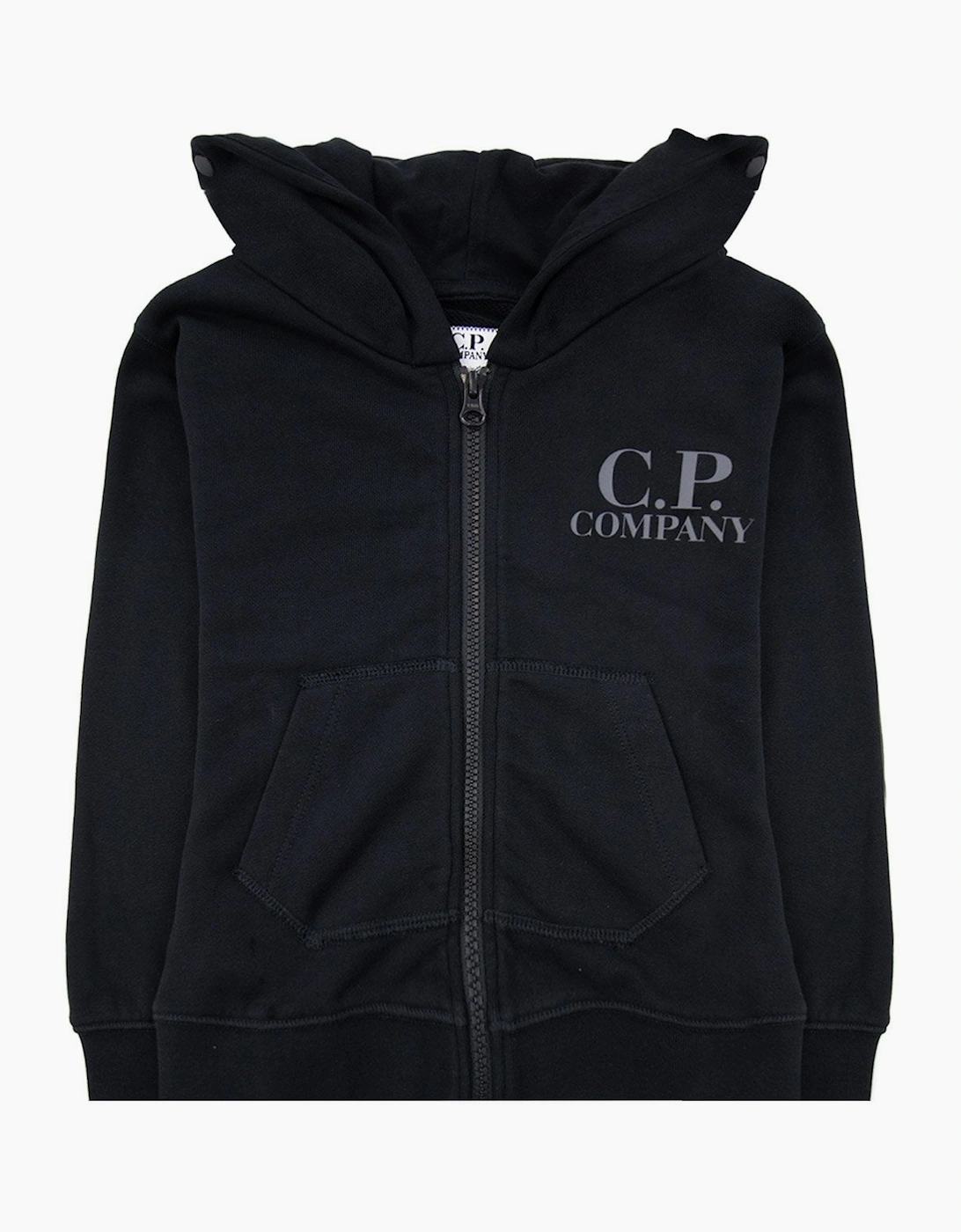 Cp Company Unisex Black Undersixteen U16 Diagonal Fleece Goggle Hooded Sweatshirt 999 - Size: 4Y