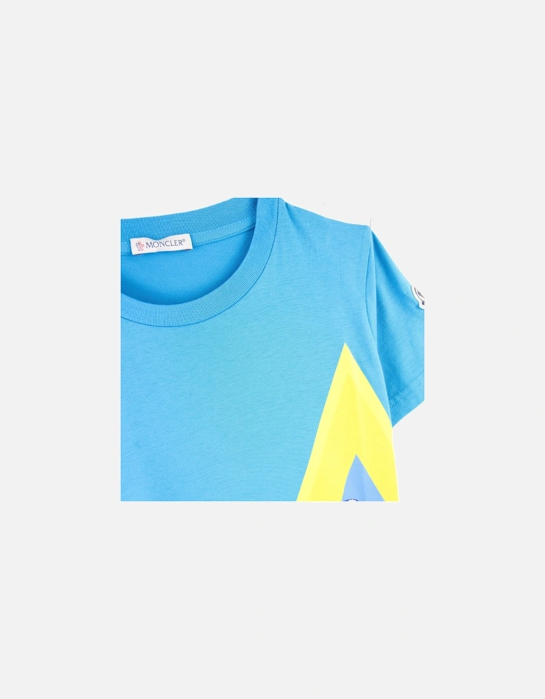 Junior Mountain Print Logo T Shirt Blue/yellow