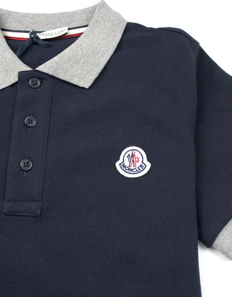 Junior Contrast Collar Short Sleeve Polo Shirt Navy/Grey