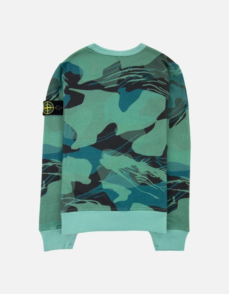 Junior 63320 Jungle Camouflage All Over Print Sweatshirt Emerald Green V0056