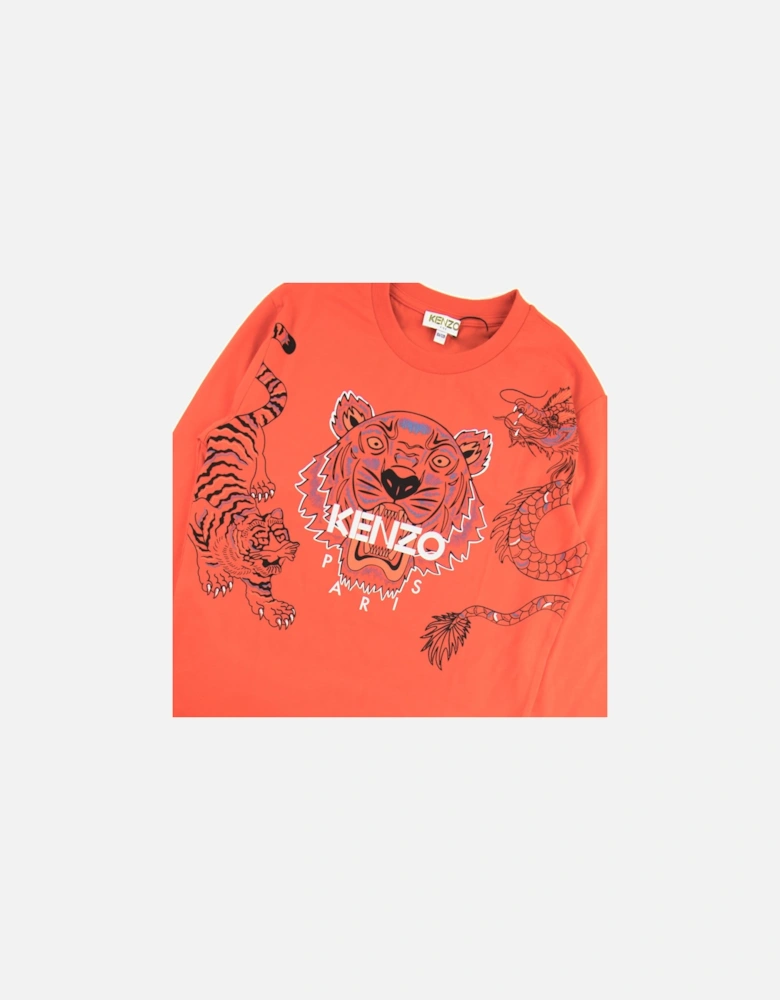 Kids Tiger Dragon Long Sleeve T-shirt Orange