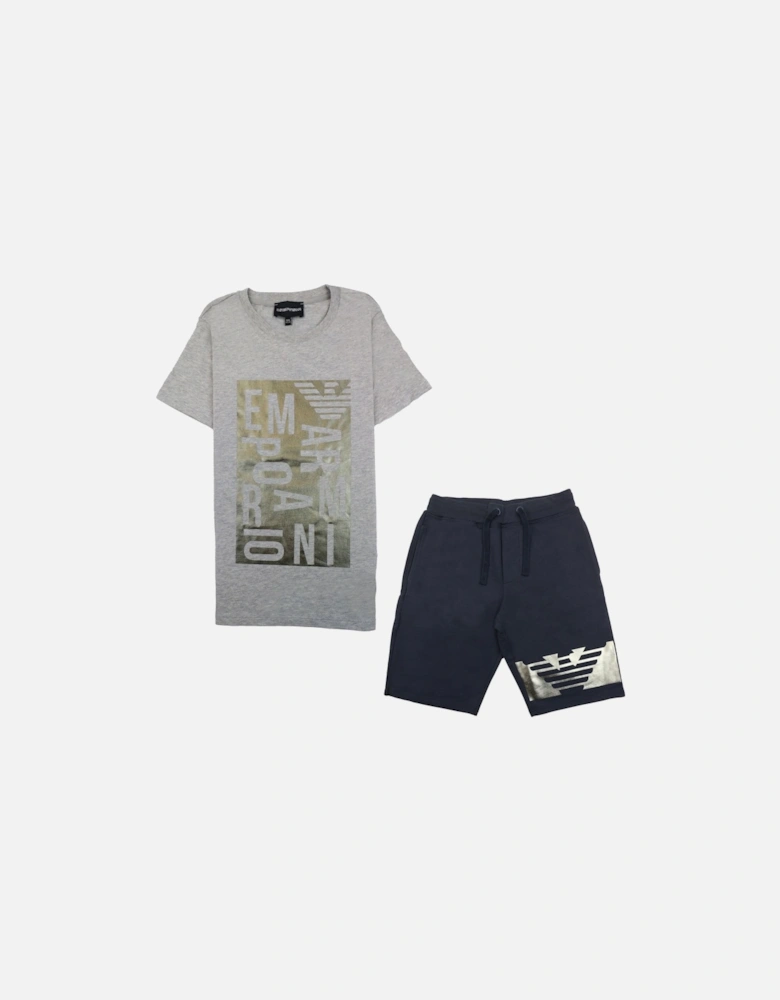Jnr T-shirt And Shorts Set With Metal Prints Grey/black