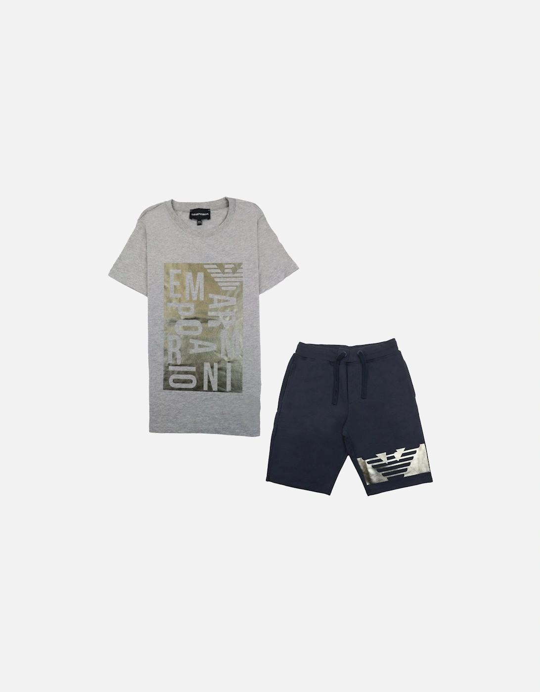 Jnr T-shirt And Shorts Set With Metal Prints Grey/black, 11 of 10