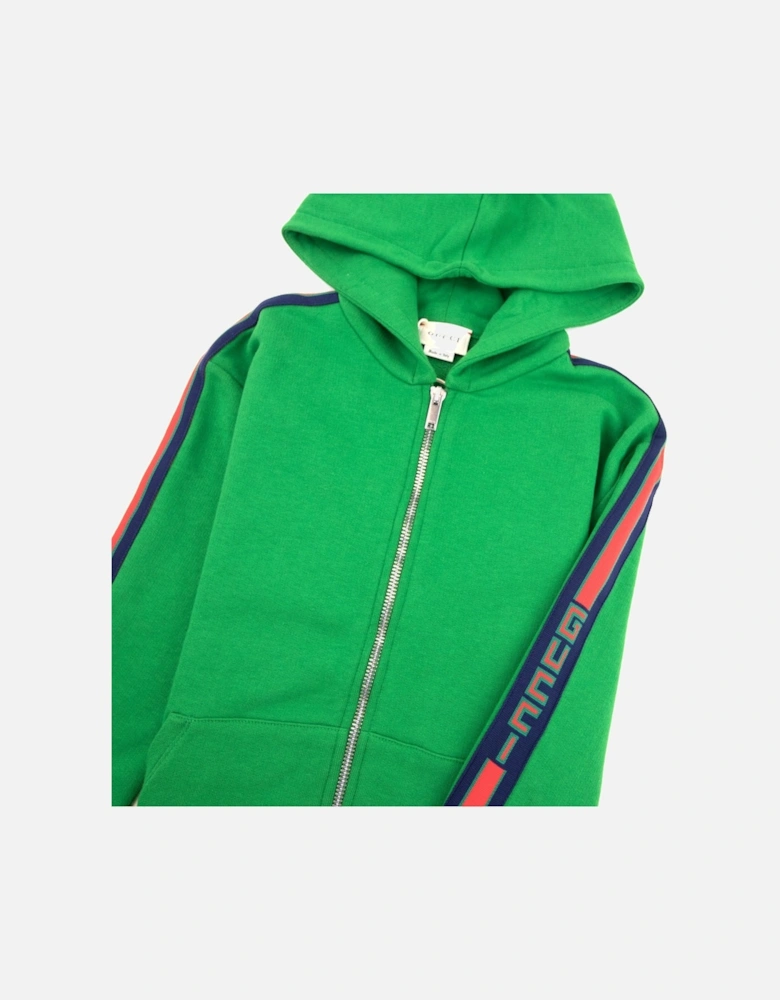 Junior Stripe Zip Up Hoody Green 3198