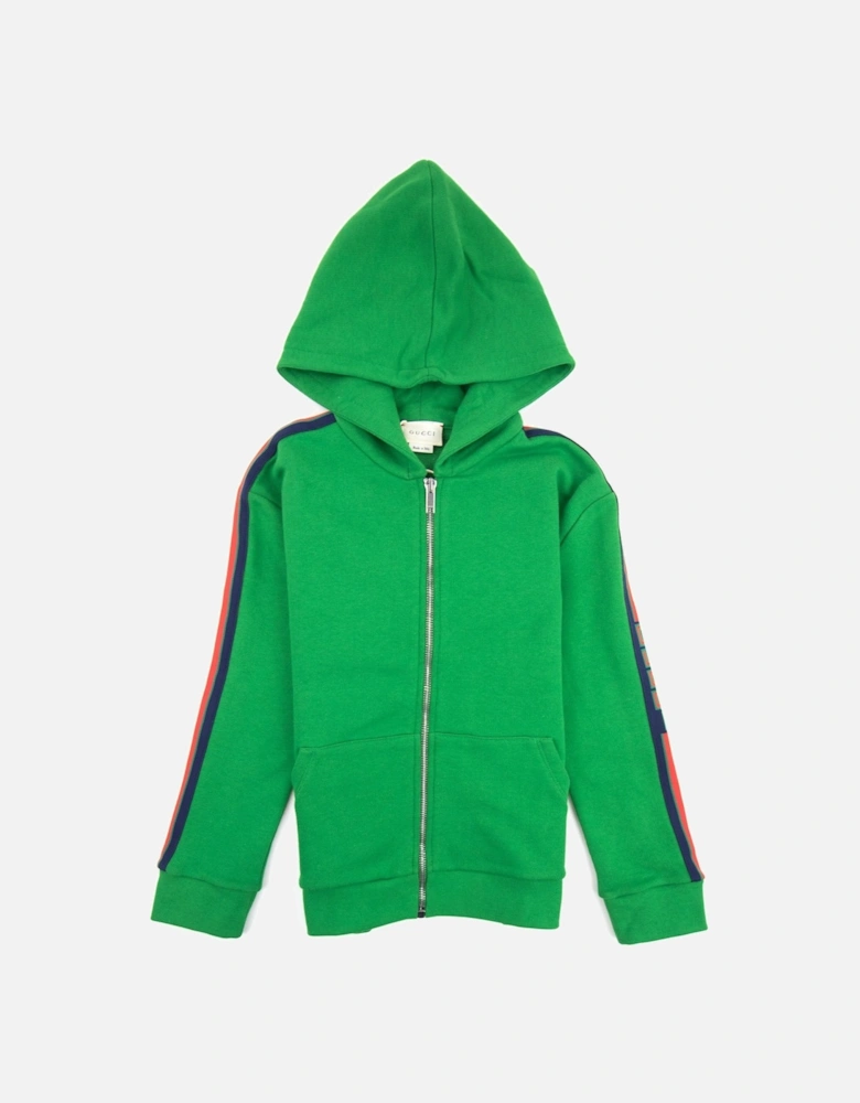 Junior Stripe Zip Up Hoody Green 3198