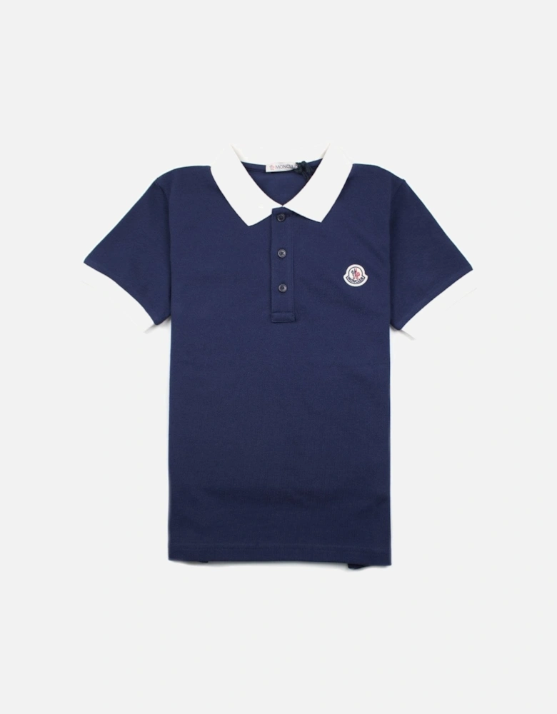 Junior Contrast Collar Short Sleeve Polo Shirt Blue/White