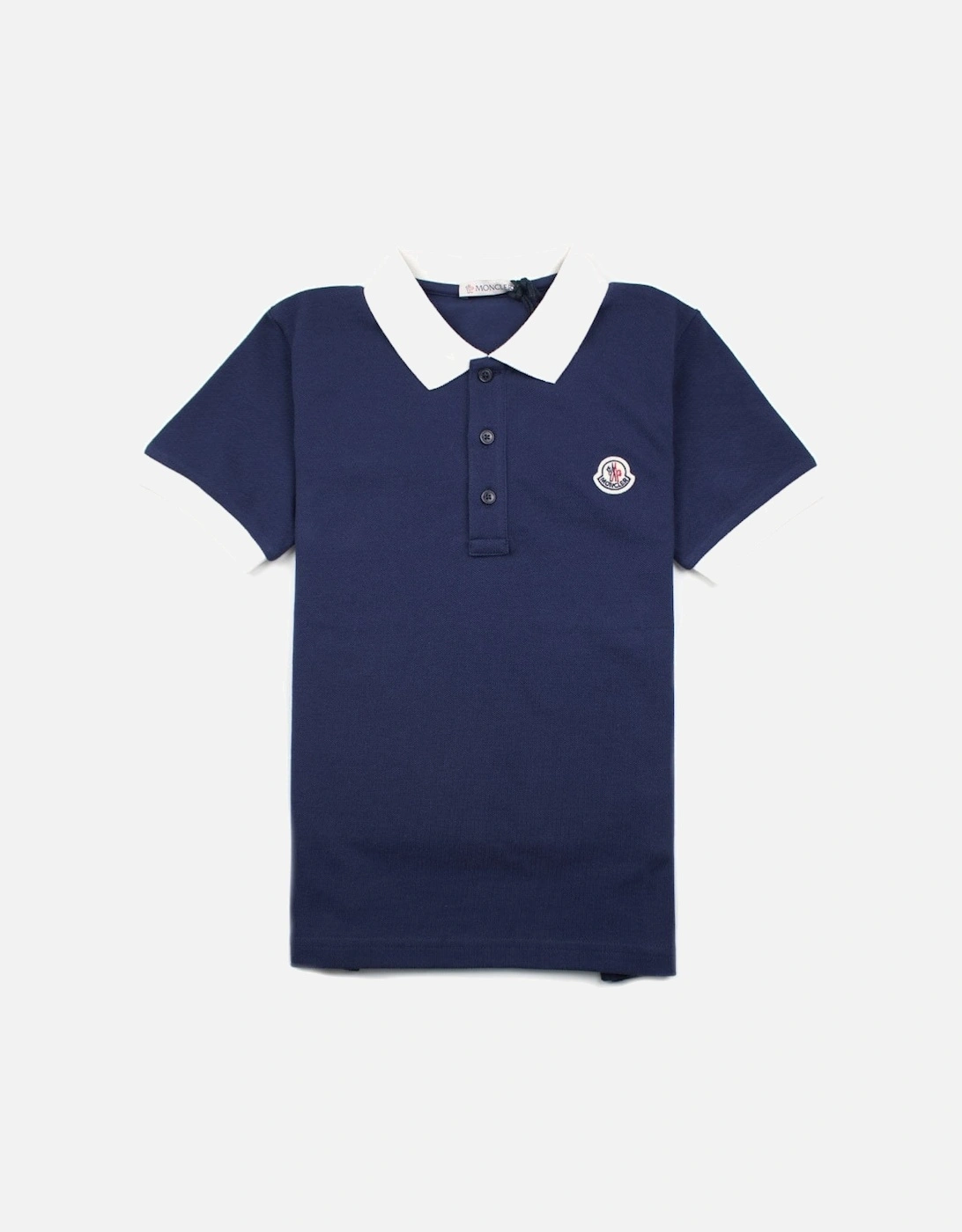Junior Contrast Collar Short Sleeve Polo Shirt Blue/White, 3 of 2