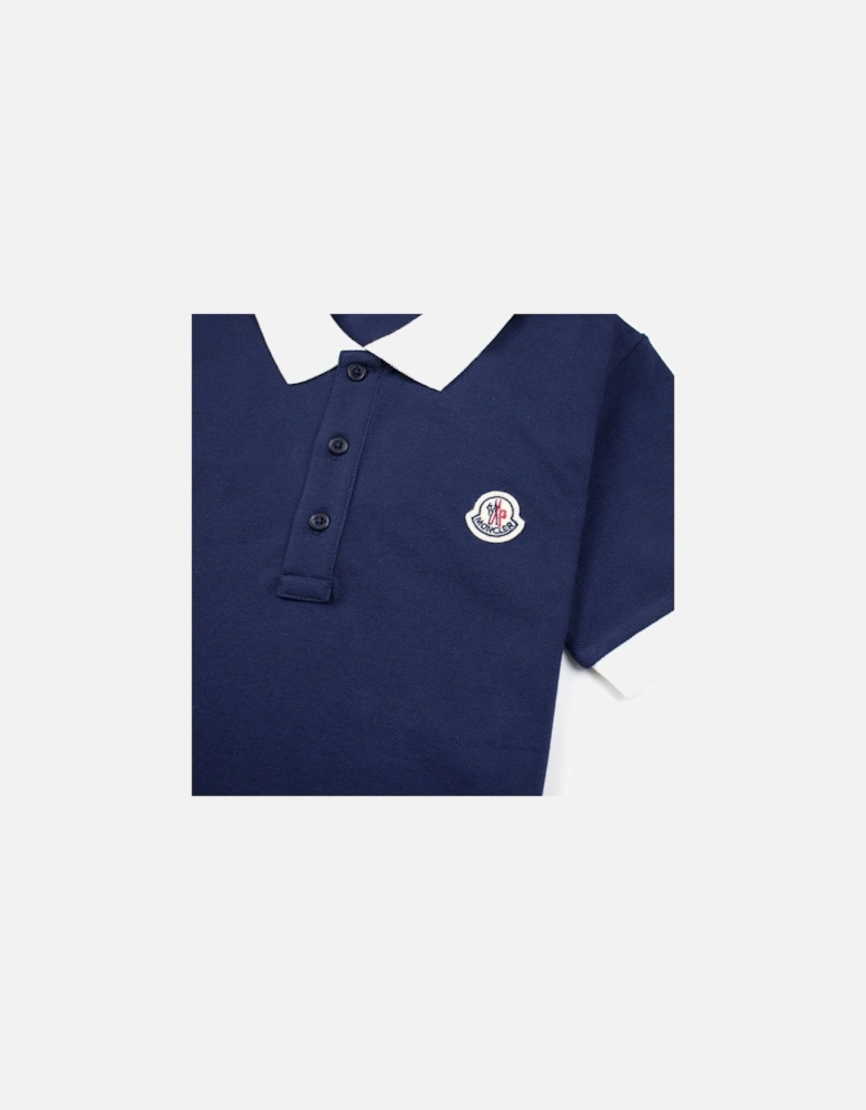 Junior Contrast Collar Short Sleeve Polo Shirt Blue/White