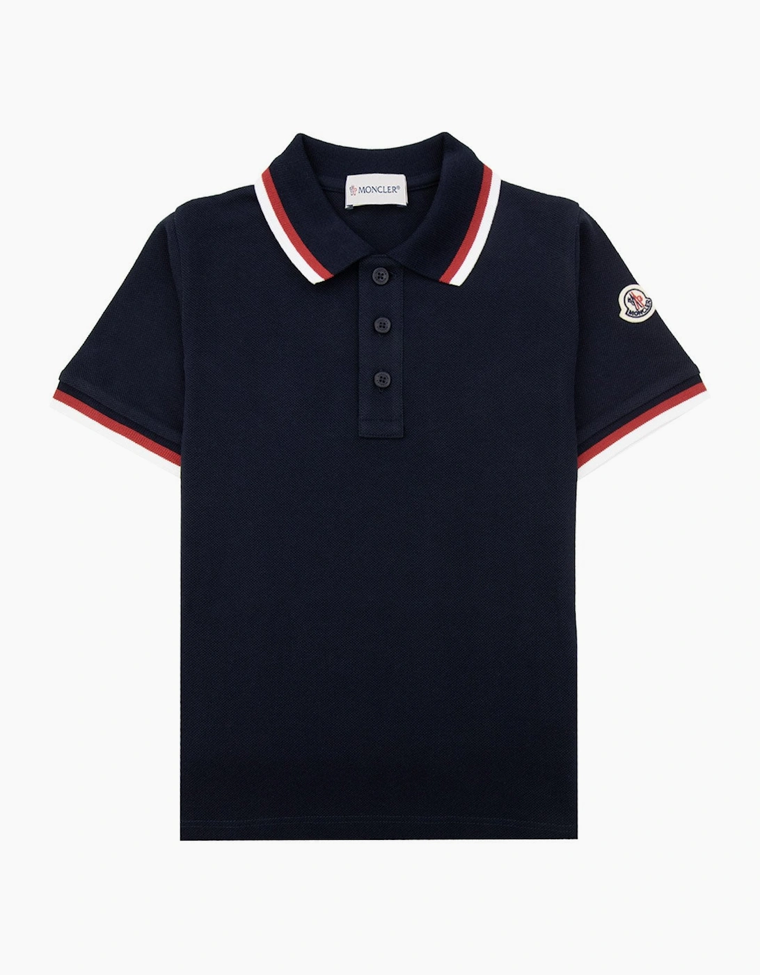 Moncler Junior Tricolor Trimmed Cotton Polo Navy 778 - Size: 8Y