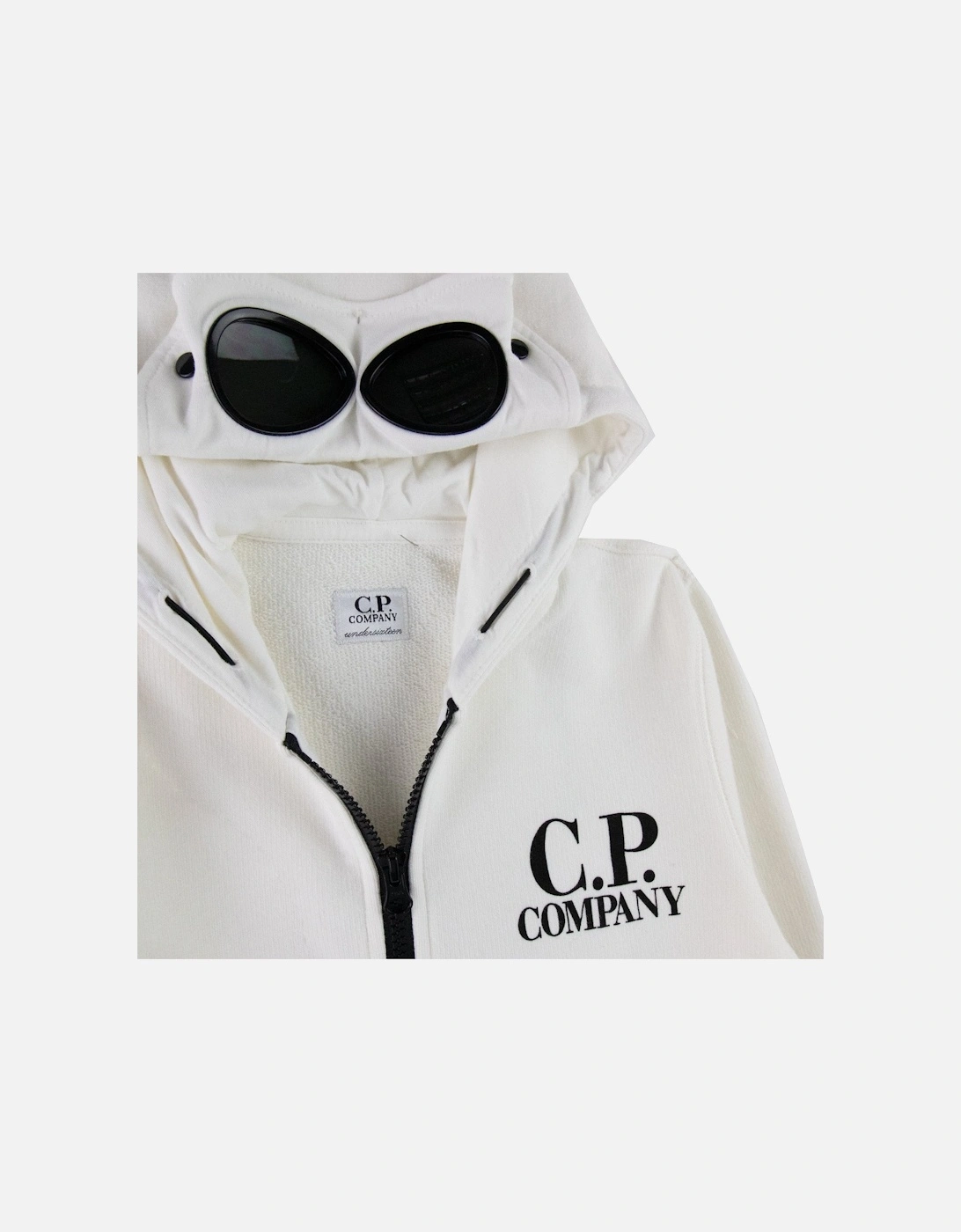C.P. Company Undersixteen Basic Fleece Goggle Hooded Sweatshirt White 103