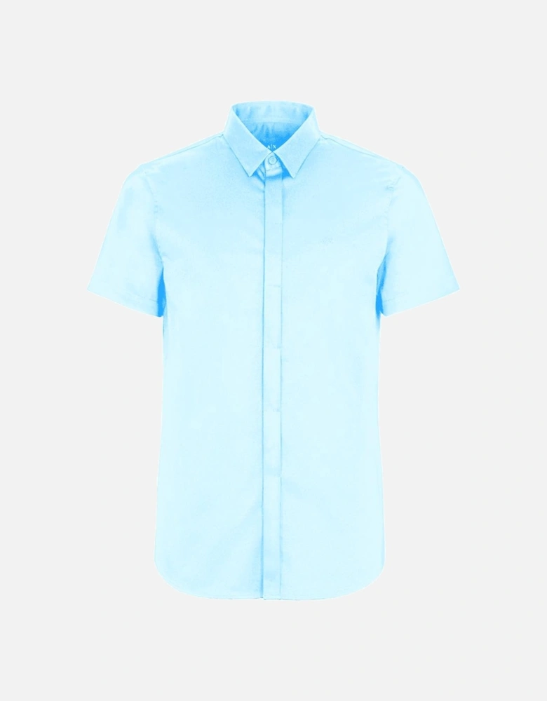 Woven Blue Button Up Short Sleeve Shirt